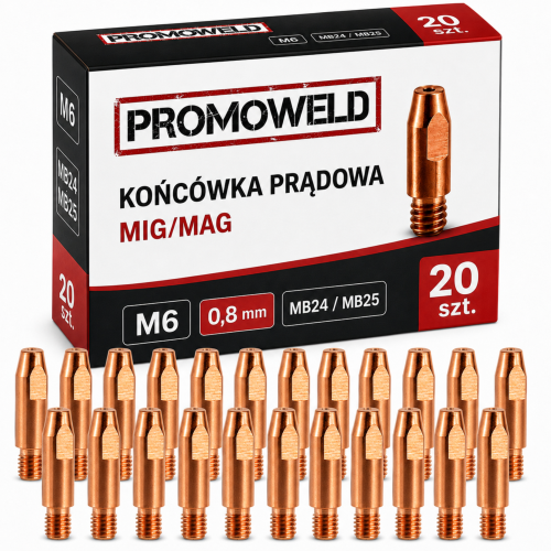 20x Końcówka prądowa PROMOWELD MB24 MB25 M6x28/ 0,8 mm