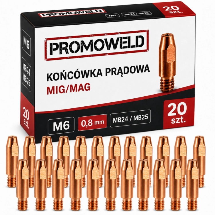20x Końcówka prądowa PROMOWELD MB24 MB25 M6x28/ 0,8 mm