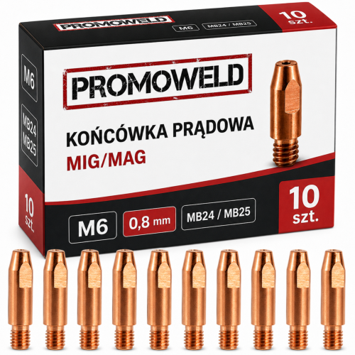 10x Końcówka prądowa PROMOWELD MB24 MB25 M6x28/ 0,8 mm