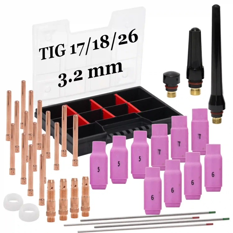 Duży zestaw TIG SR 17/18/26 z elektrodami 3.2 mm